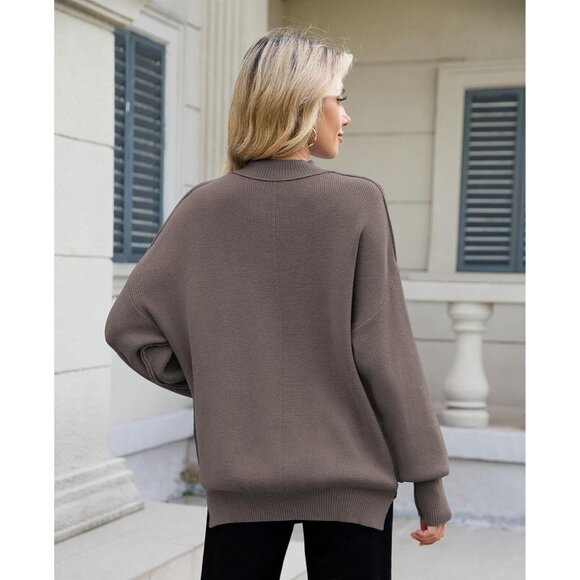 Women’s Oversized Checkered Sweater Cozy Fall Winter Pullover Top - Picture 4 of 5